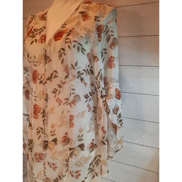 UMGEE Floral Print Sheer Buttoned Front Bell Sleeves Maxi Dress Cardigan Sz S - Picture 8 of 13